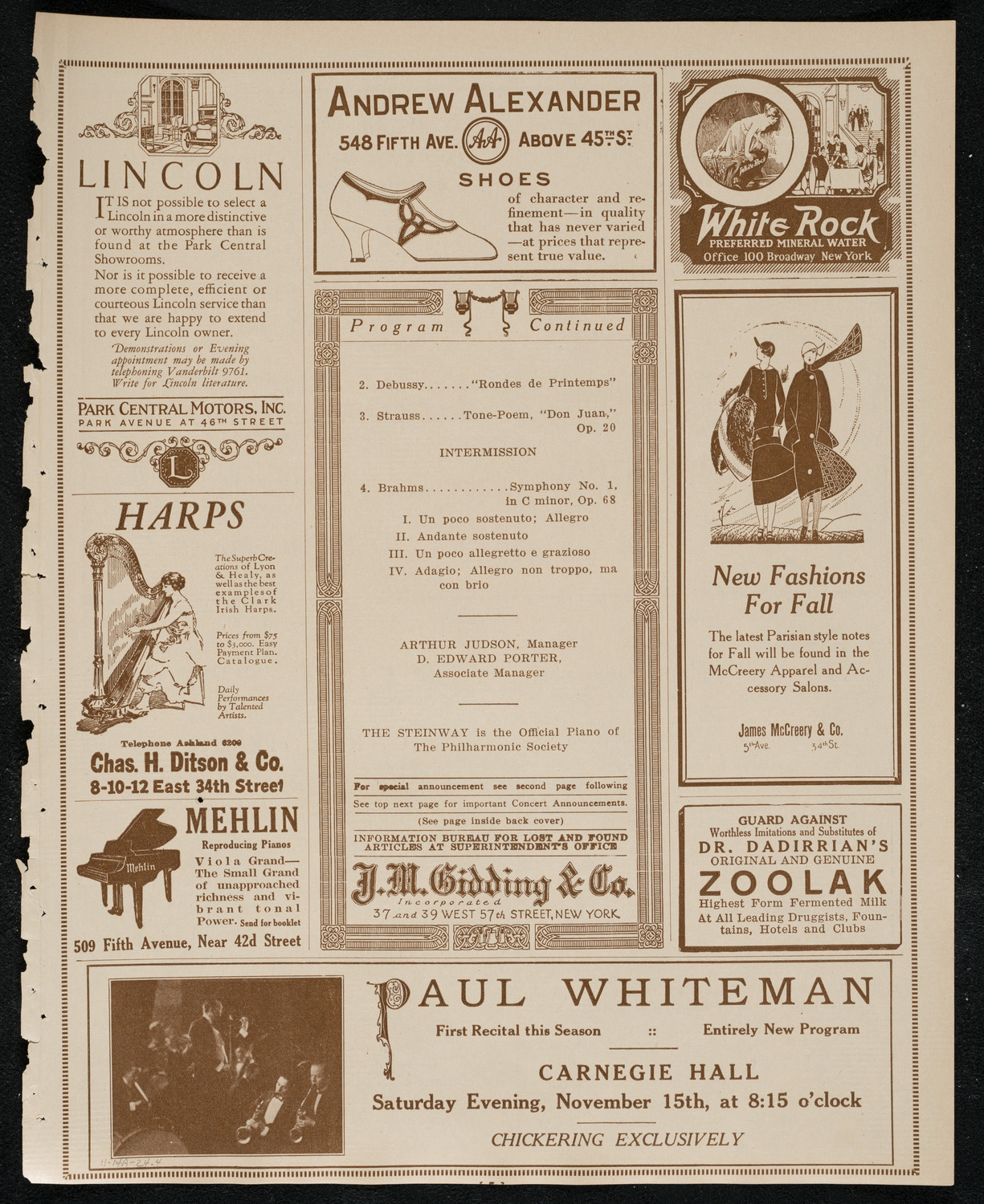 New York Philharmonic, November 14, 1924, program page 7