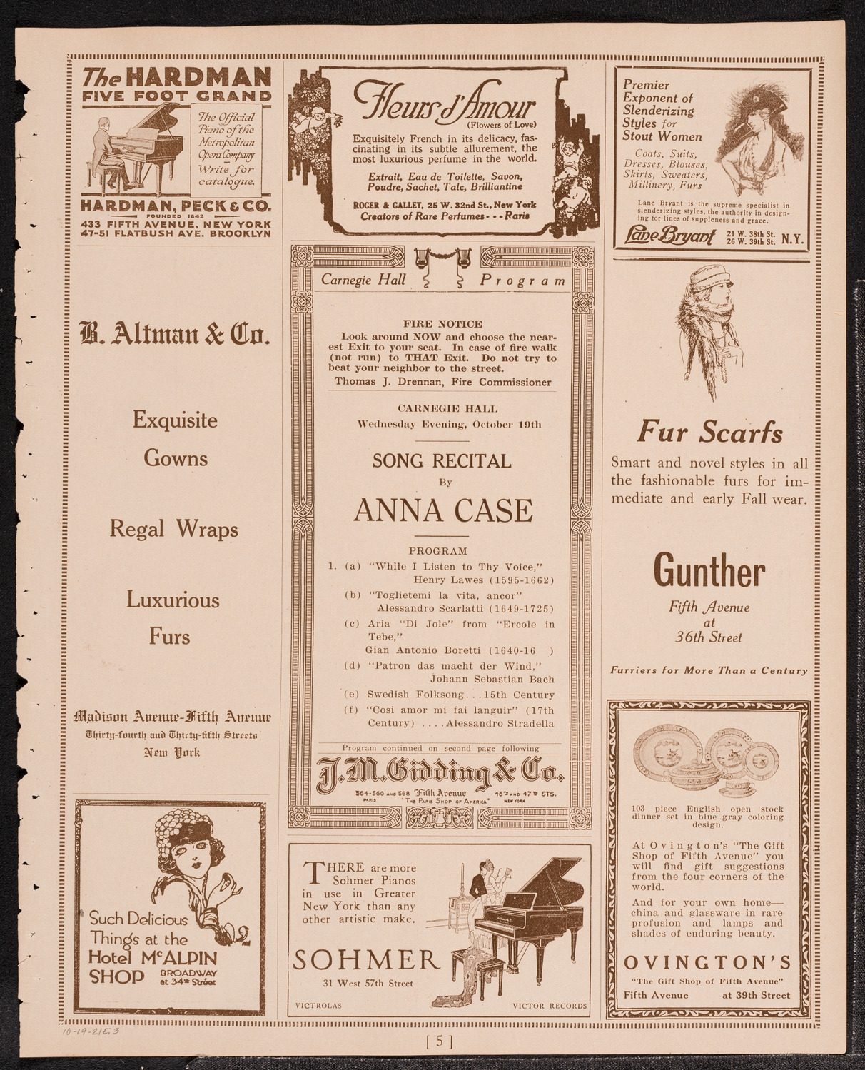 Anna Case, Soprano, October 19, 1921, program page 5