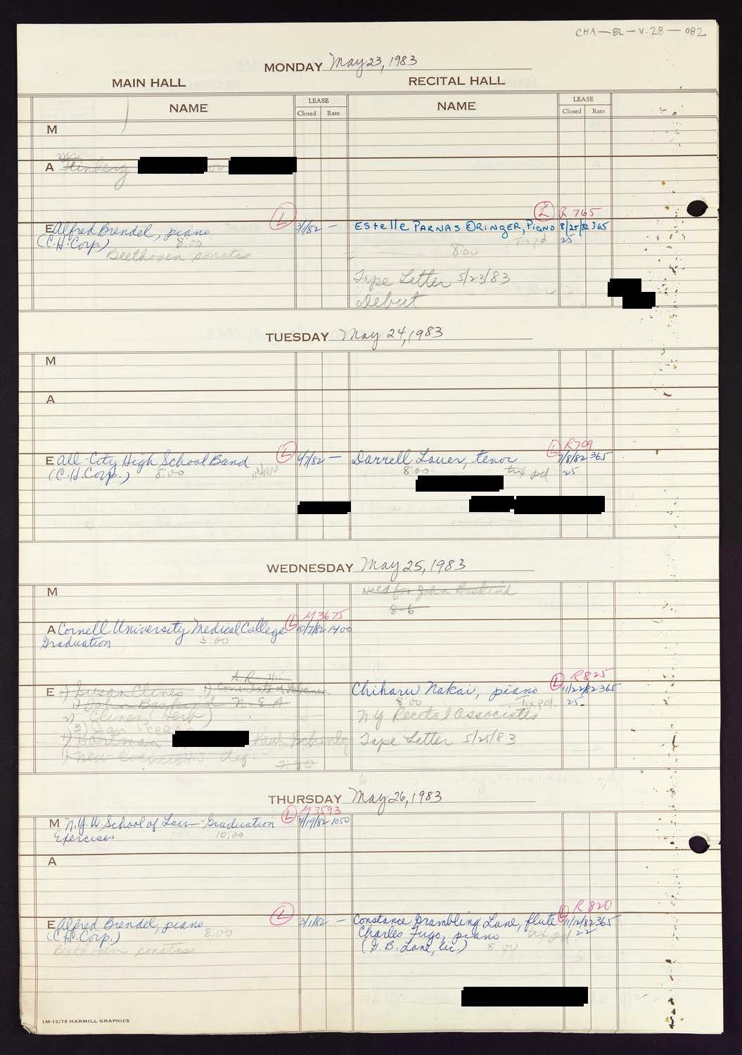 Carnegie Hall Booking Ledger, volume 28, page 82