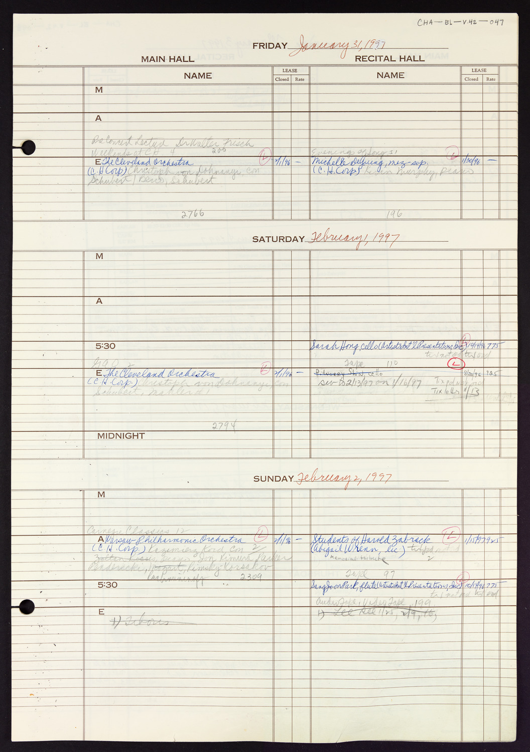 Carnegie Hall Booking Ledger, volume 42, page 47