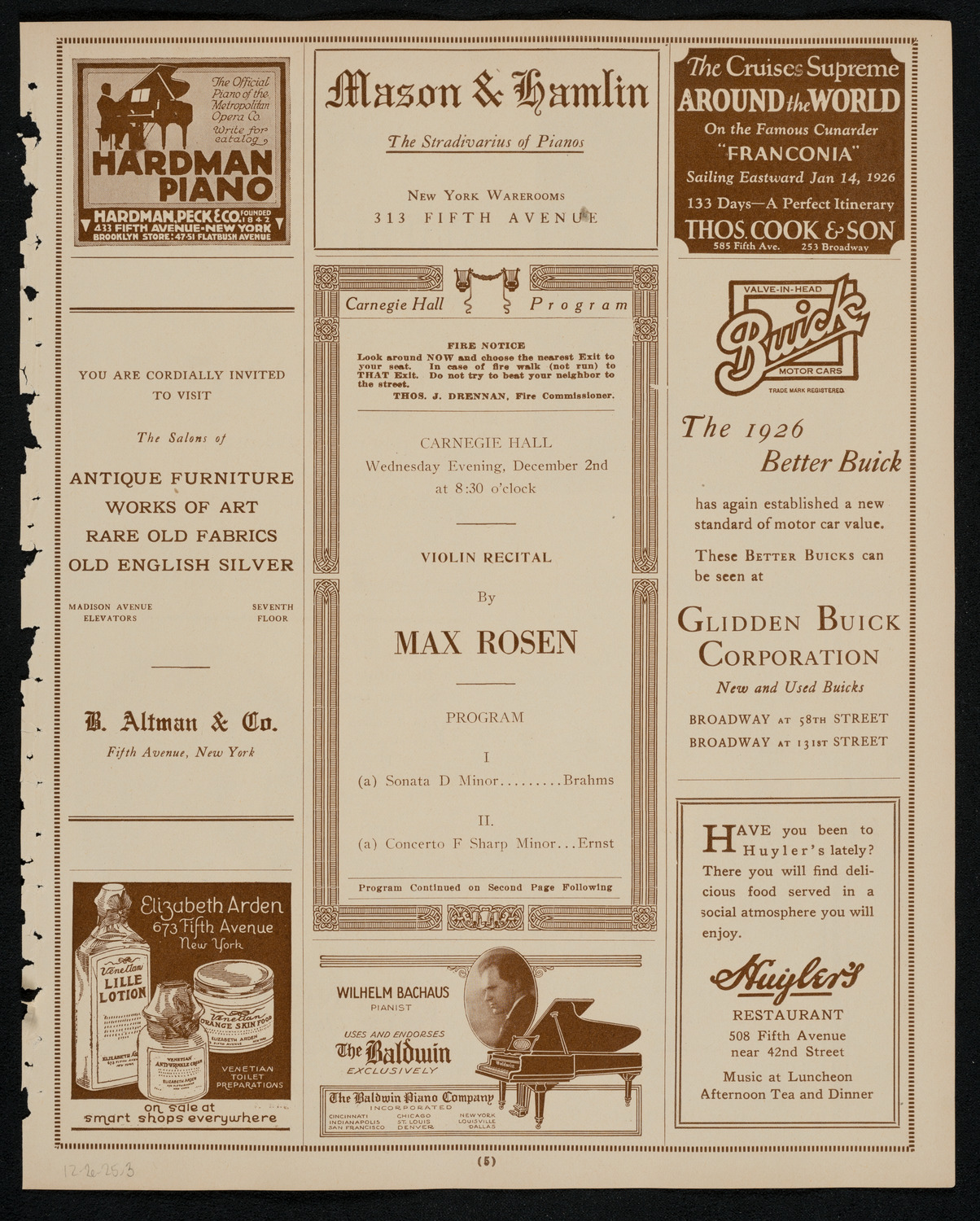 Max Rosen, Violin, December 2, 1925, program page 5