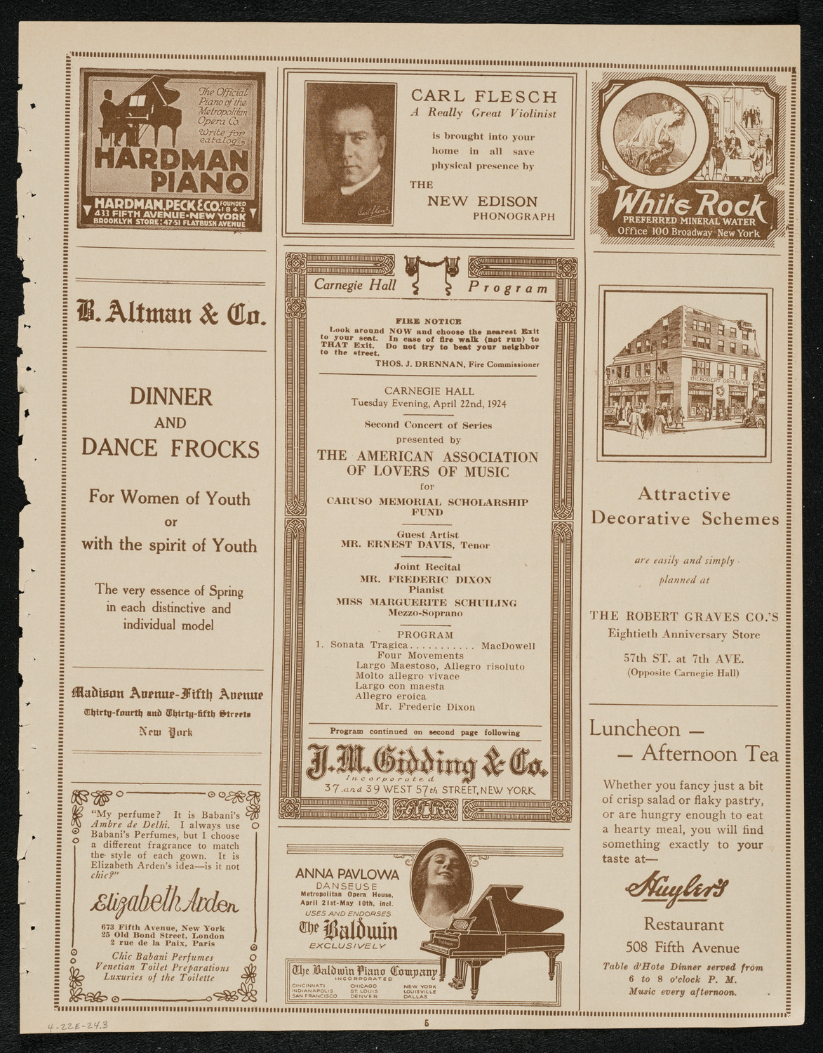 Frederic Dixon and Marguerite Schuiling, April 22, 1924, program page 5