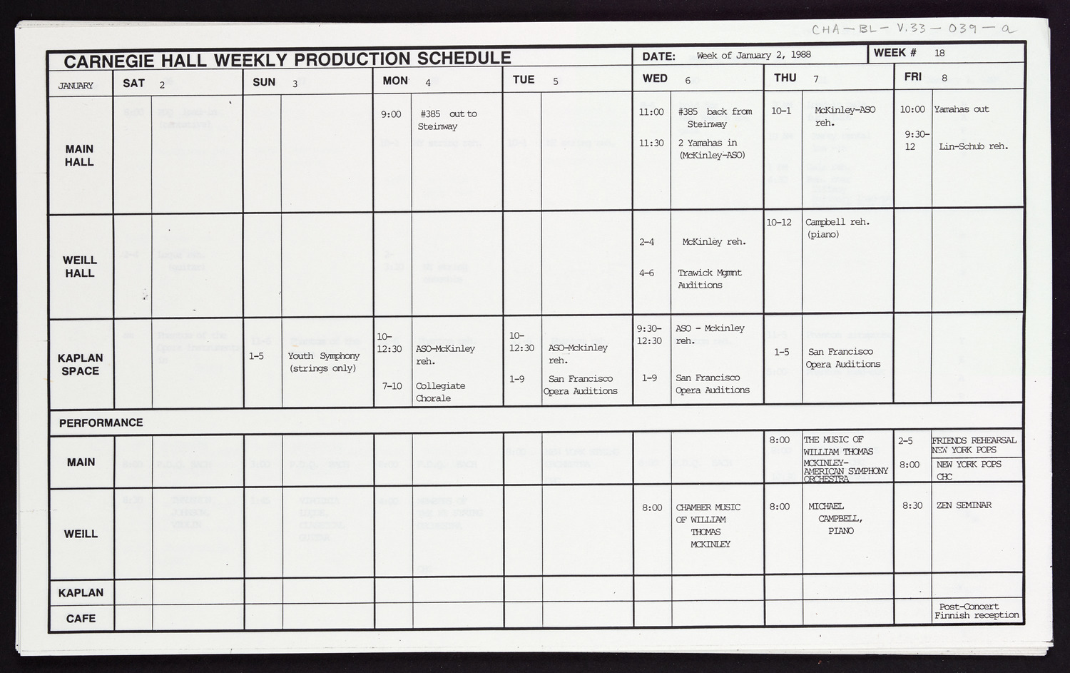 Carnegie Hall Booking Ledger, volume 33, page 39a