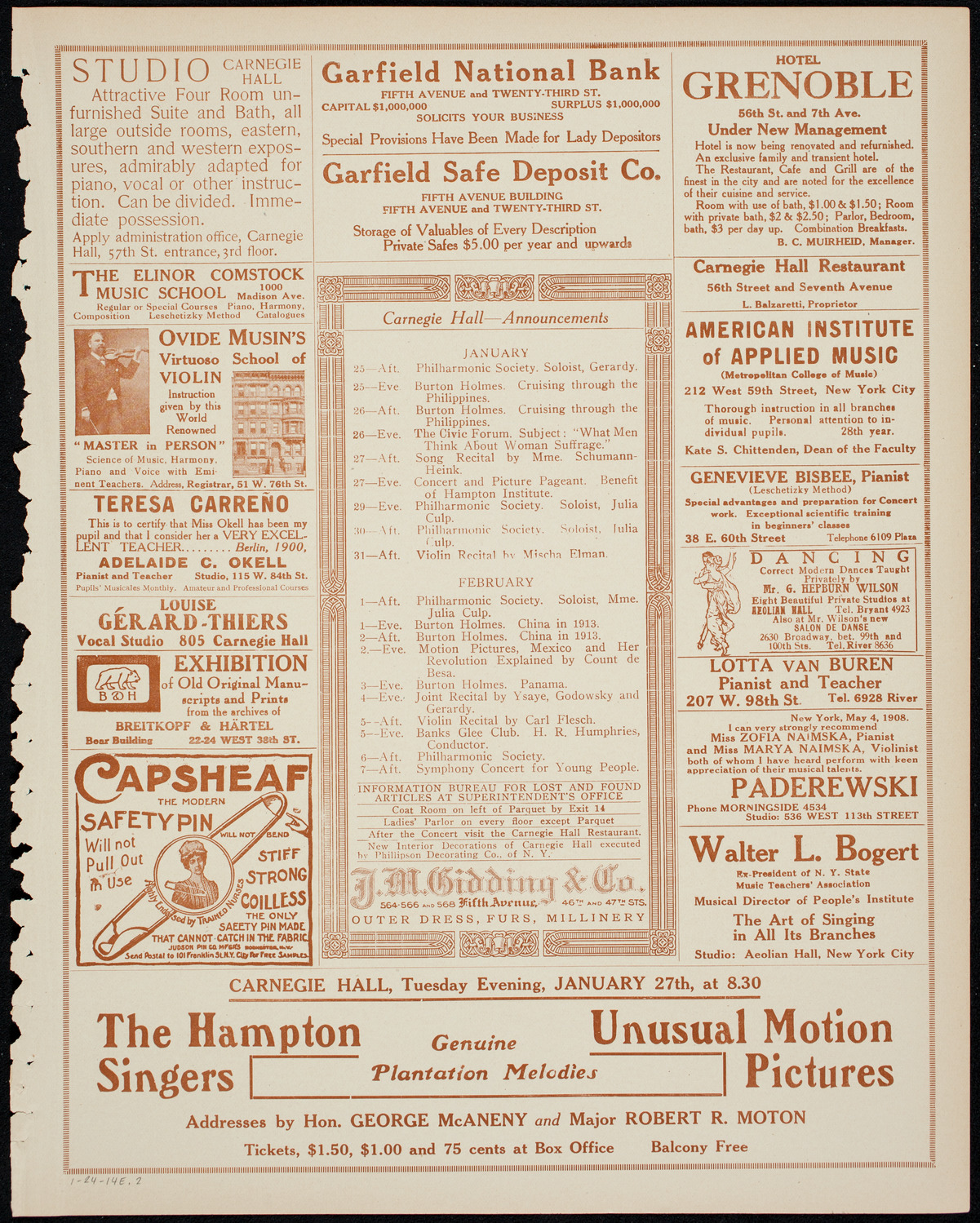 United Hebew Trades of New York 25th Anniversary Festival, January 24, 1914, program page 3