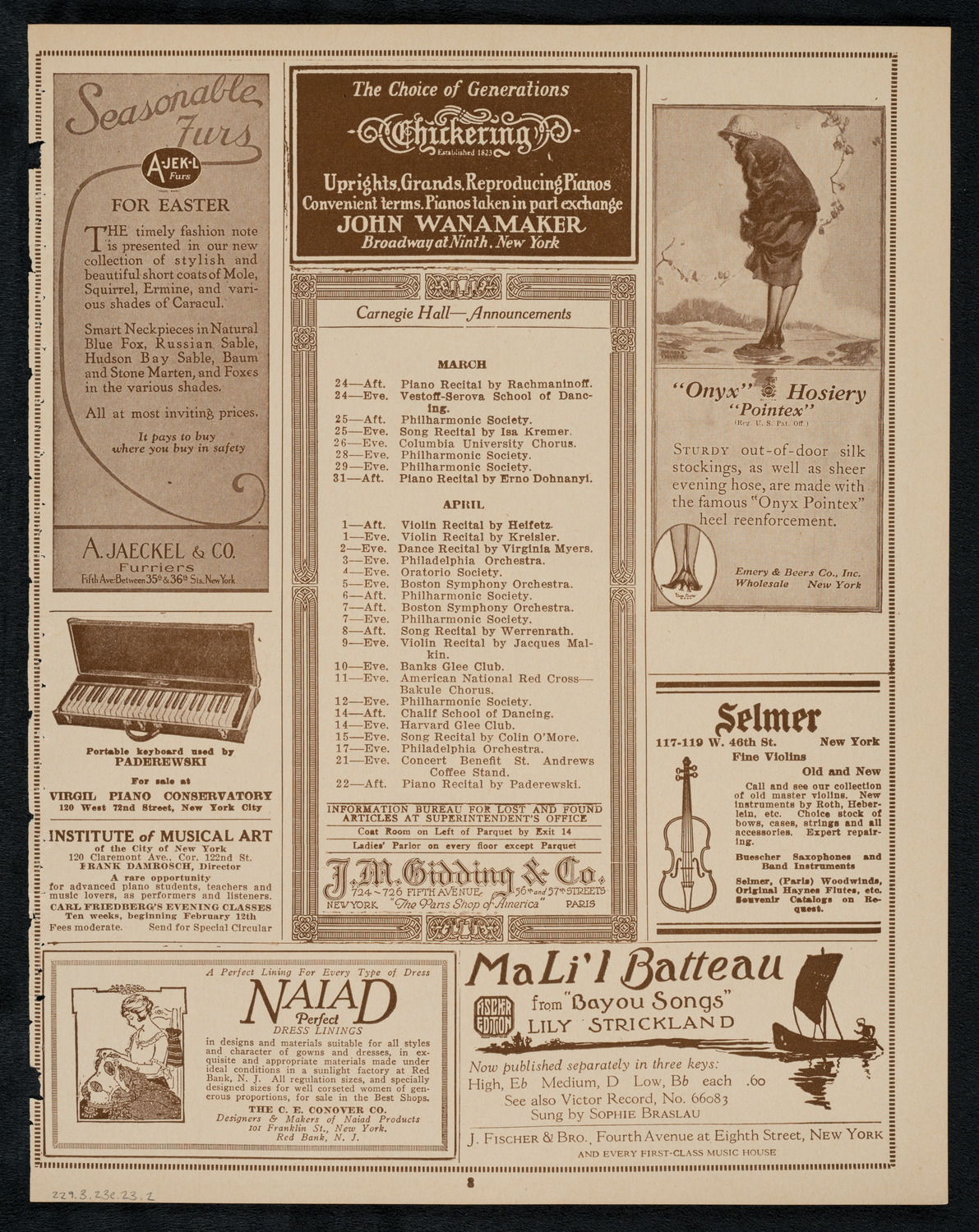 New York Symphony Orchestra, March 23, 1923, program page 3
