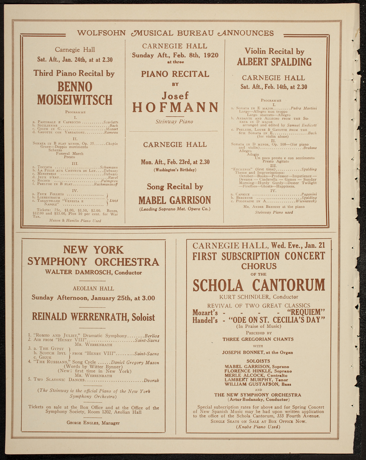 Fritz Kreisler, Violin, January 14, 1920, program page 8