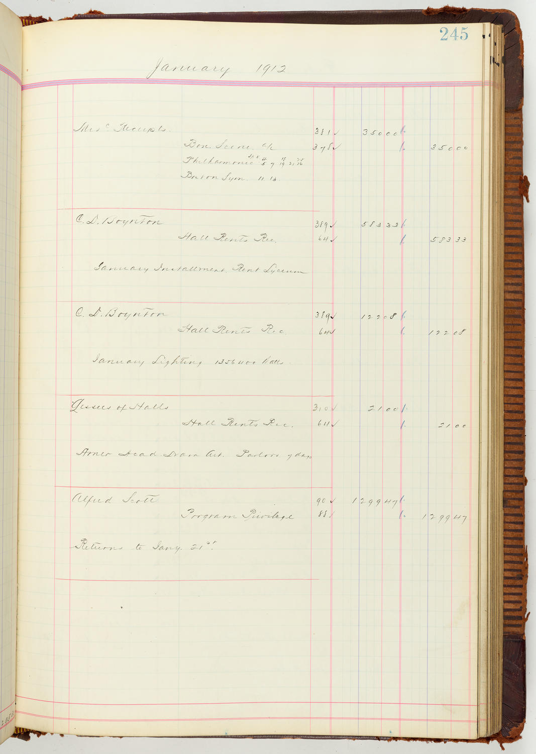 Music Hall Accounting Ledger Journal, volume 7, page 245