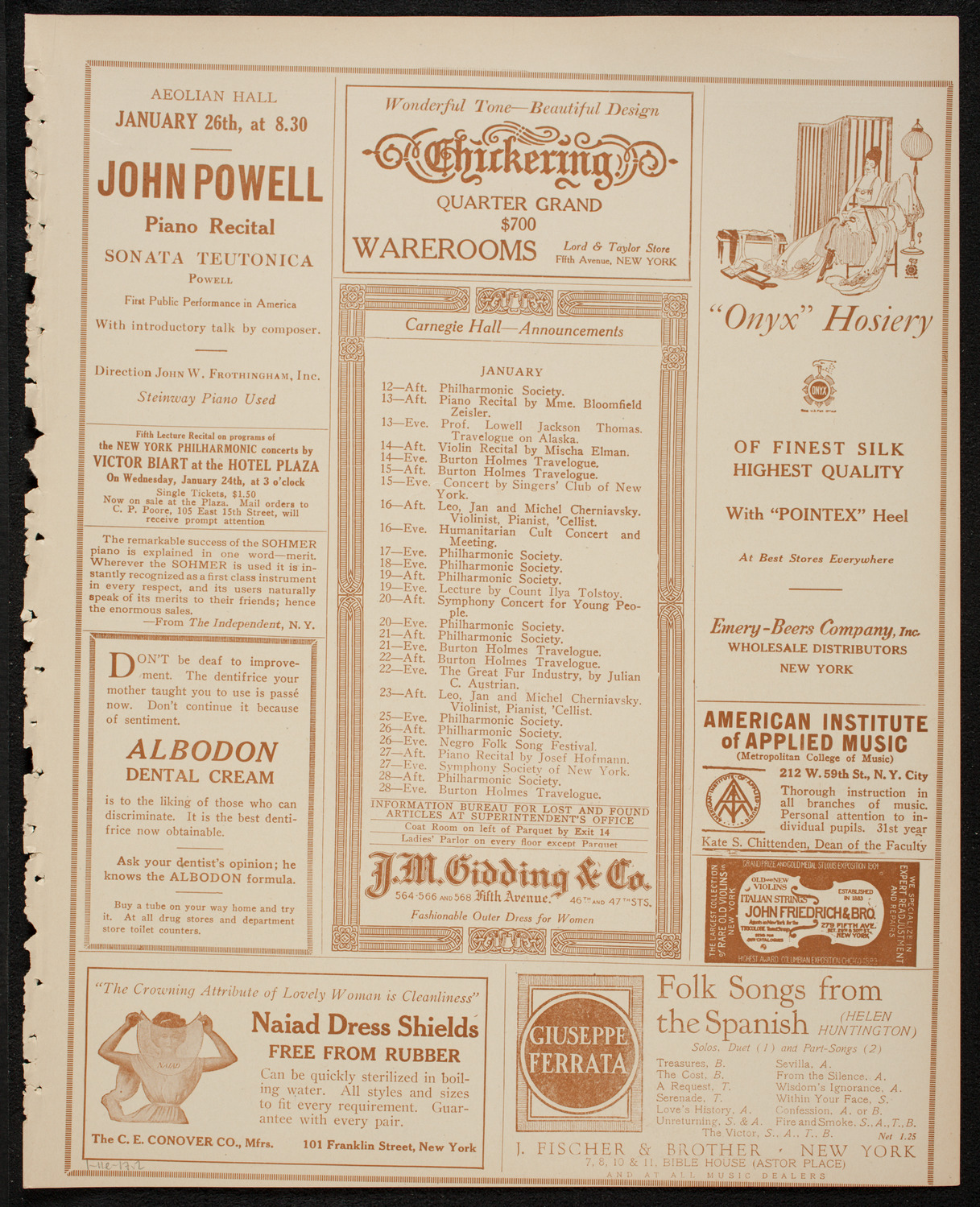 New York Philharmonic, January 11, 1917, program page 3