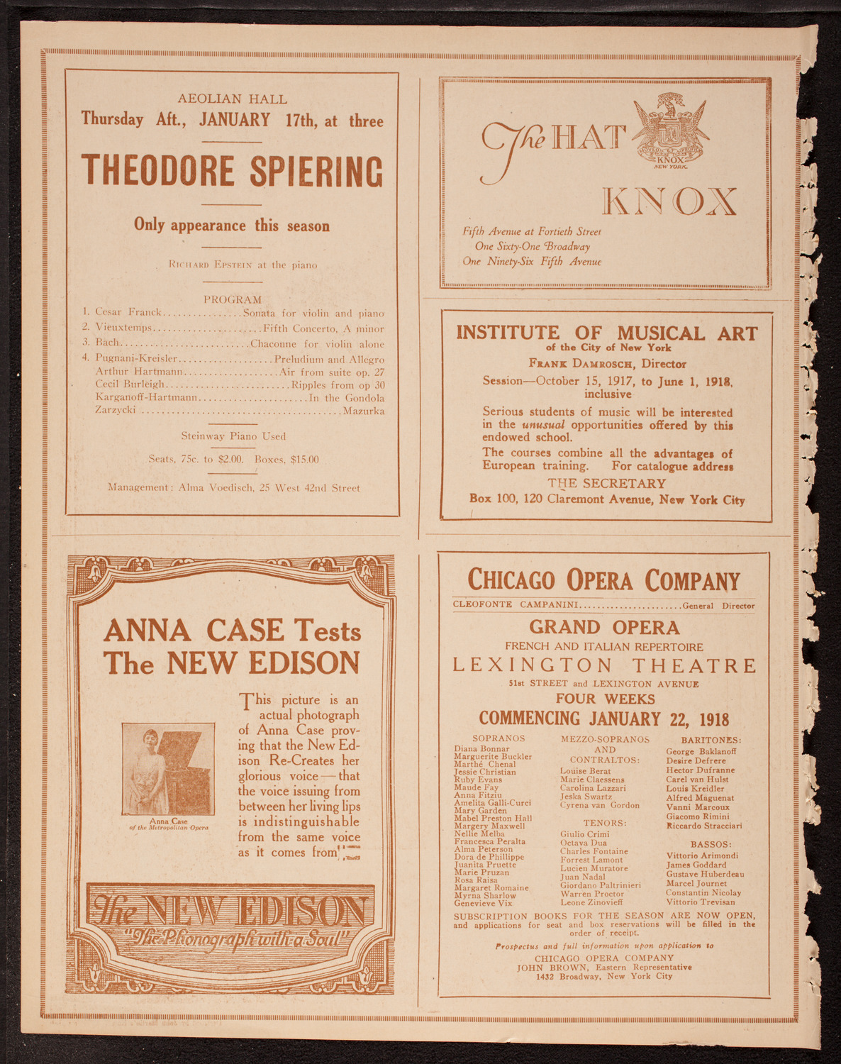 Mischa Elman, Violin, December 30, 1917, program page 2