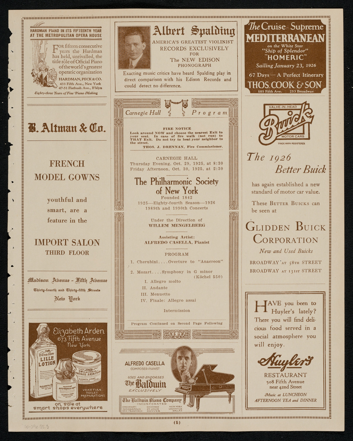 New York Philharmonic, October 29, 1925, program page 5