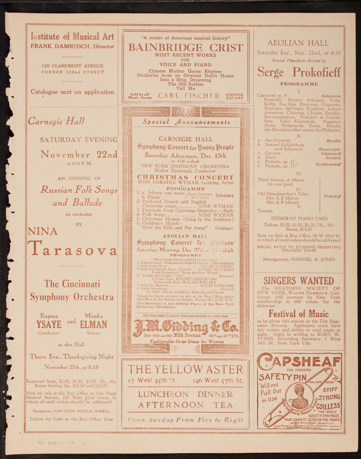 Evening Mail Save-A-Home Fund Concert: New York Philharmonic, November 19, 1919, program page 9