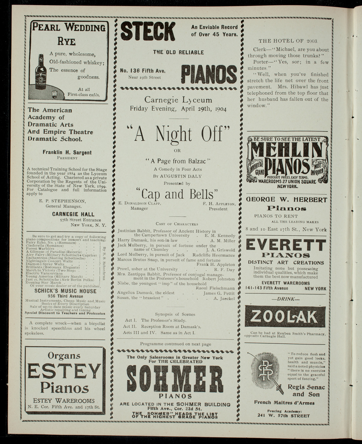 Williams College Dramatic Association, April 29, 1904, program page 2