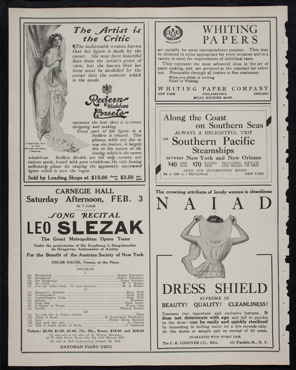 New York Philharmonic, January 21, 1912, program page 2