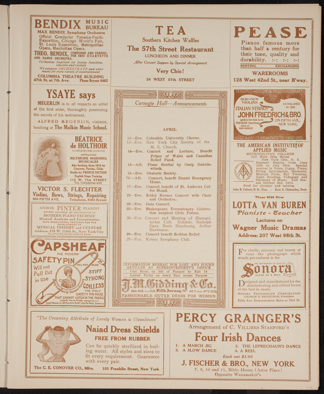 Julia Culp, Contralto, and Percy Grainger, Piano, April 11, 1916, program page 3