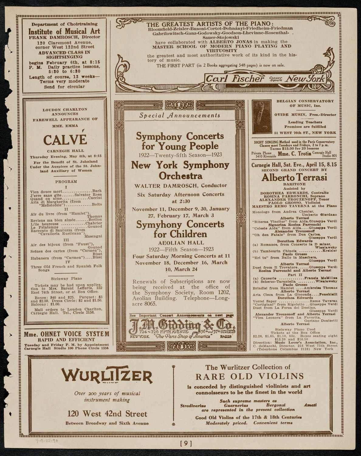 Germaine Schnitzer, Piano, with May Peterson, Soprano, and Rubin Davis, Violin, April 9, 1922, program page 9