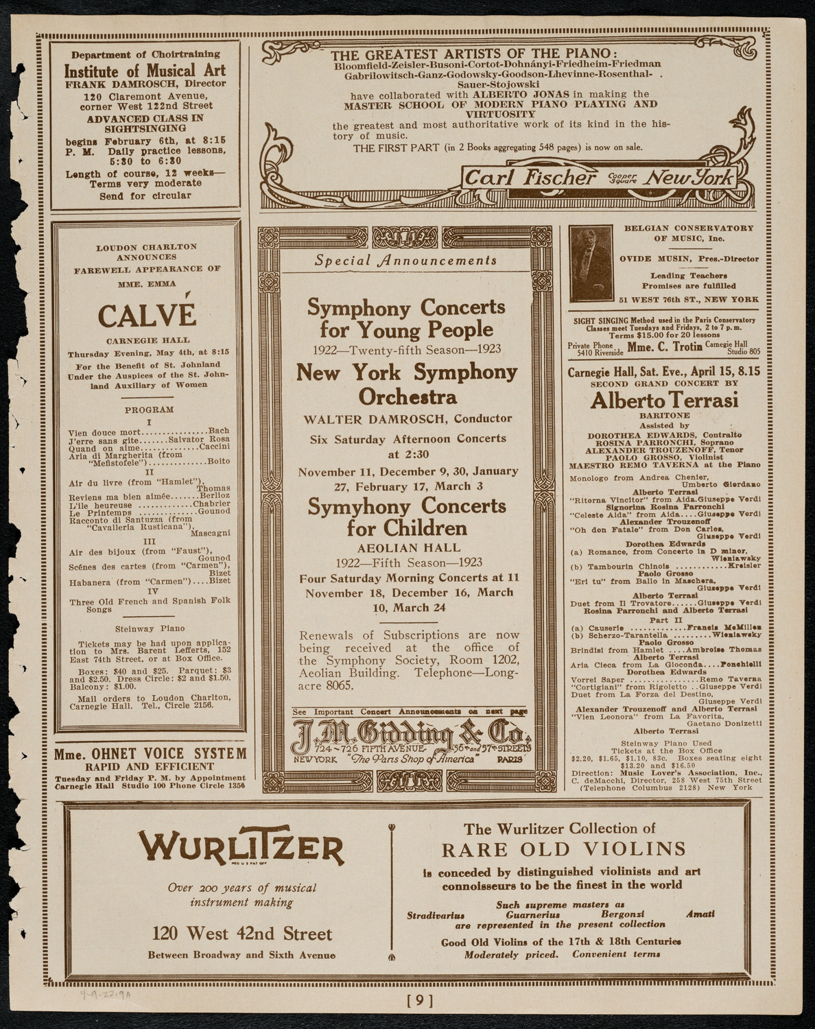 Germaine Schnitzer, Piano, with May Peterson, Soprano, and Rubin Davis, Violin, April 9, 1922, program page 9
