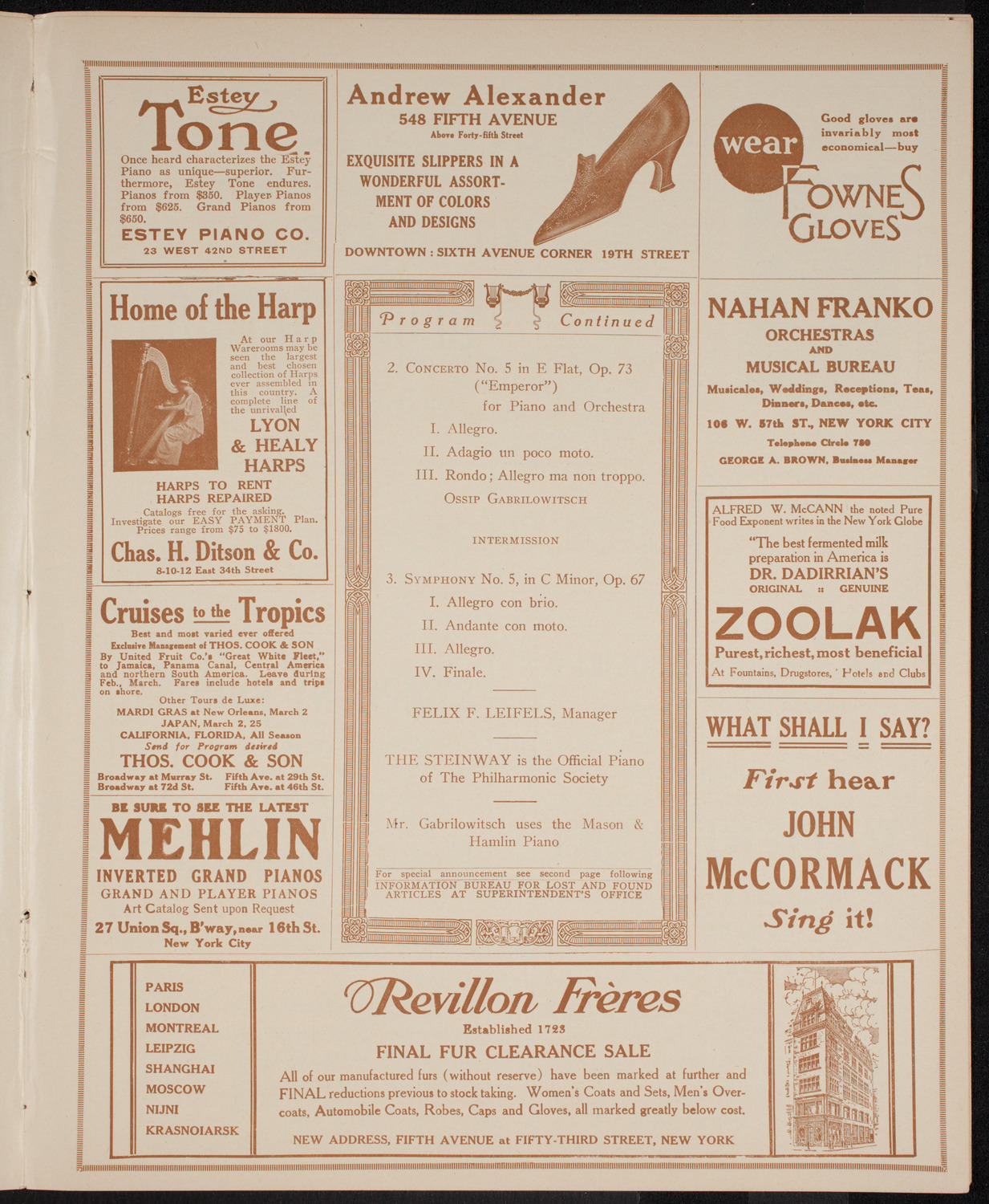 New York Philharmonic, March 3, 1916, program page 7