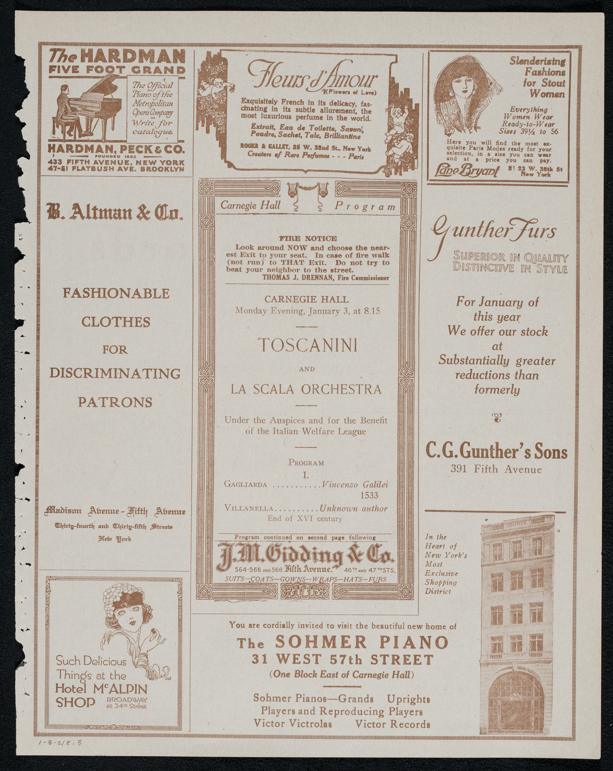 La Scala Orchestra, January 3, 1921, program page 5
