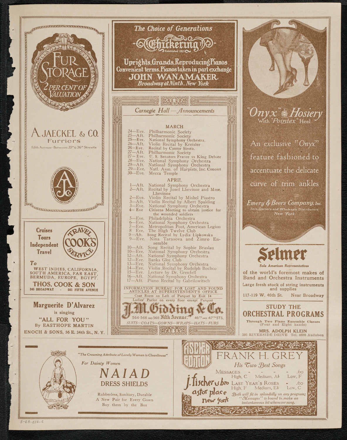 National Symphony Orchestra, March 23, 1921, program page 3