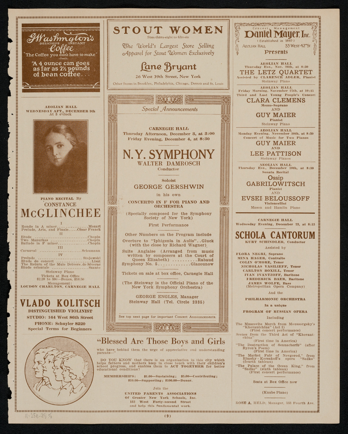 New York Philharmonic, November 25, 1925, program page 9