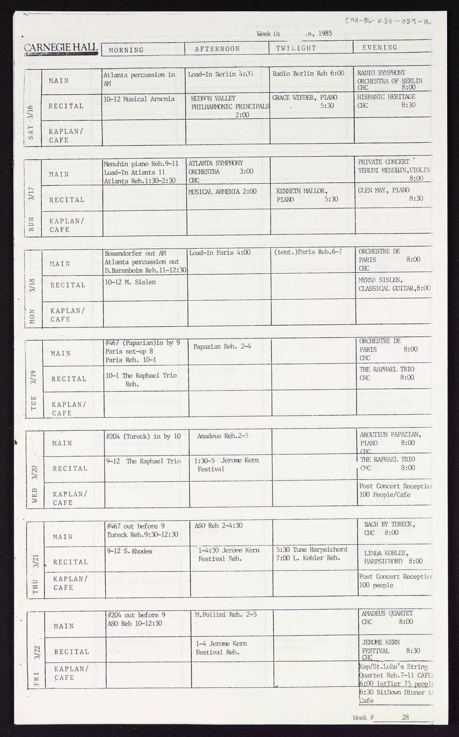 Carnegie Hall Booking Ledger, volume 30, page 59a