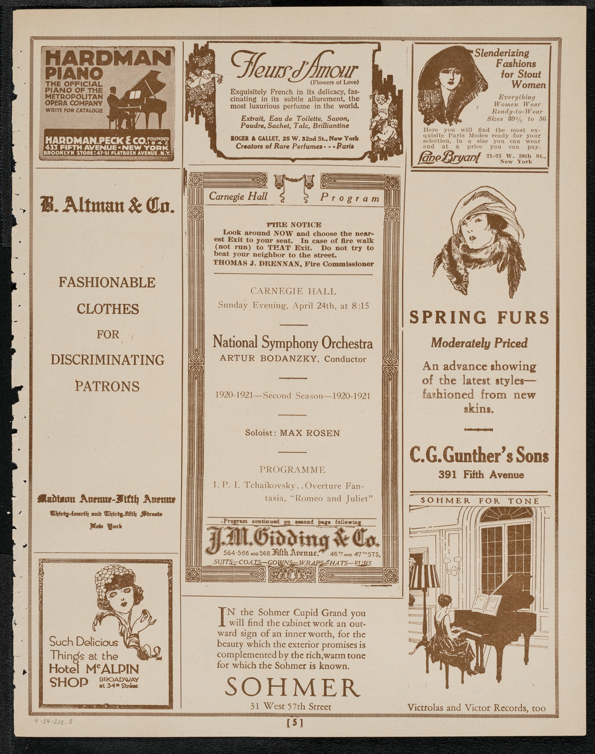 National Symphony Orchestra, April 24, 1921, program page 5