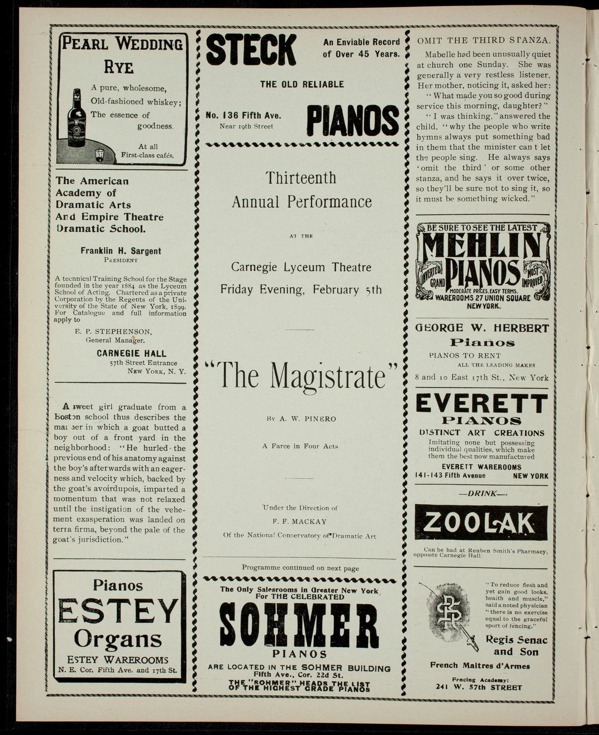 Cutler Comedy Club, February 5, 1904, program page 2
