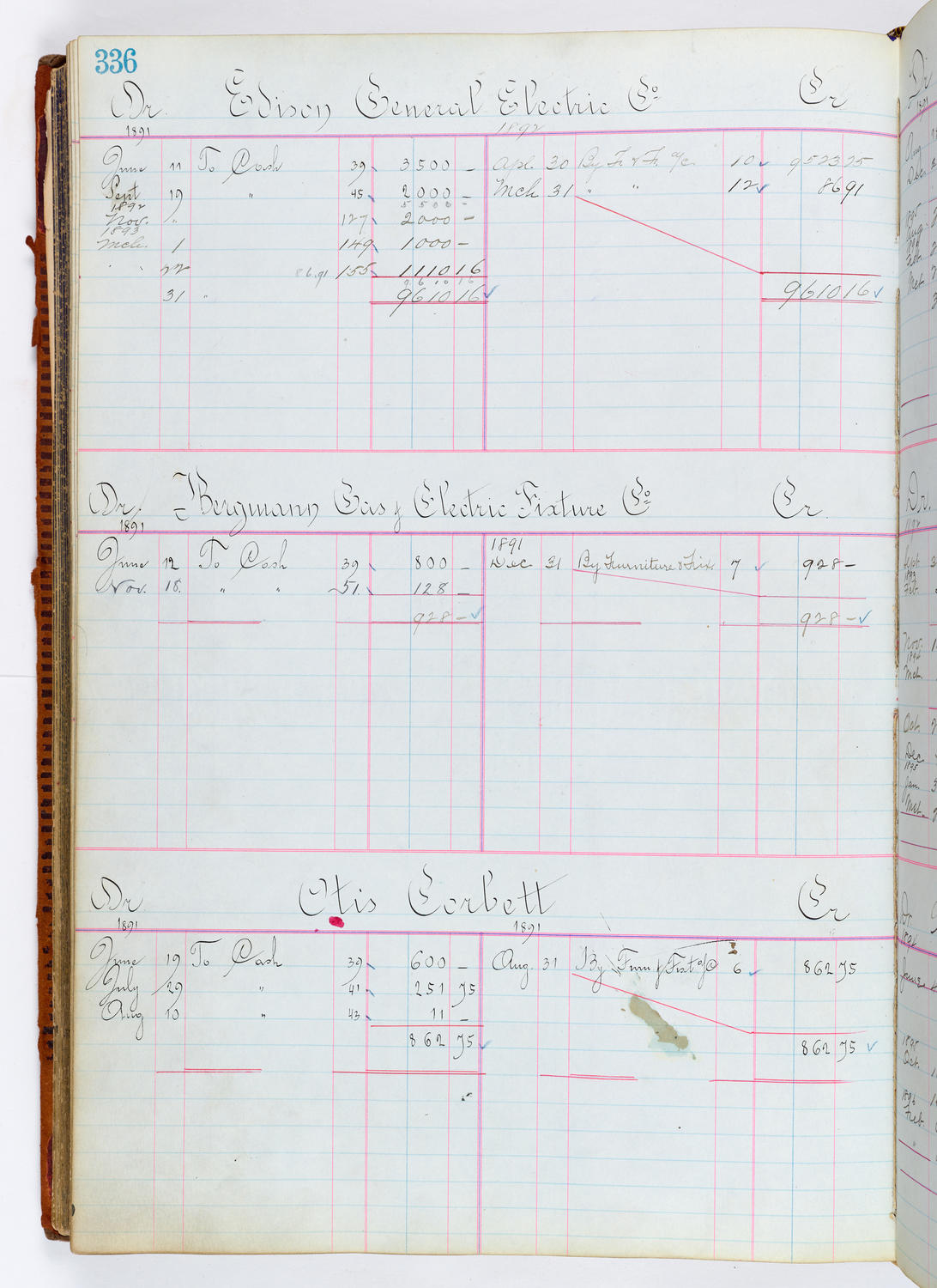Music Hall Accounting Ledger, volume 1, page 336