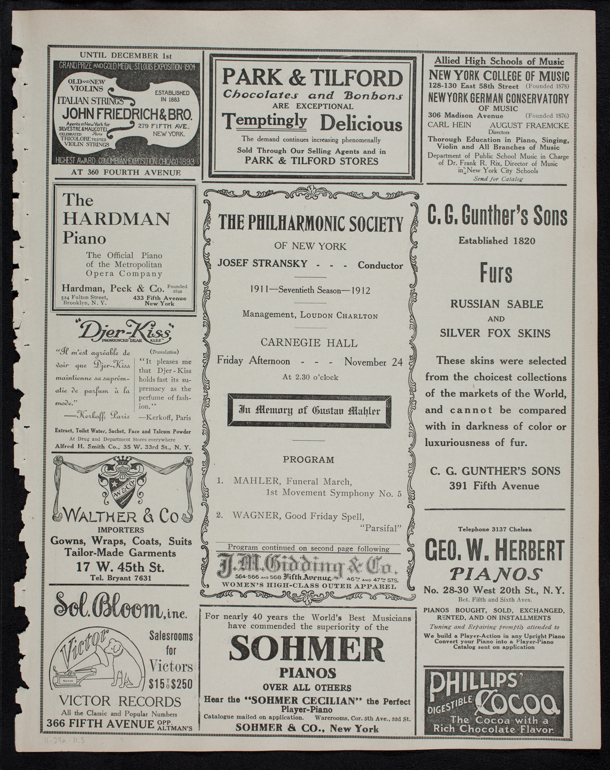 New York Philharmonic, November 24, 1911, program page 5