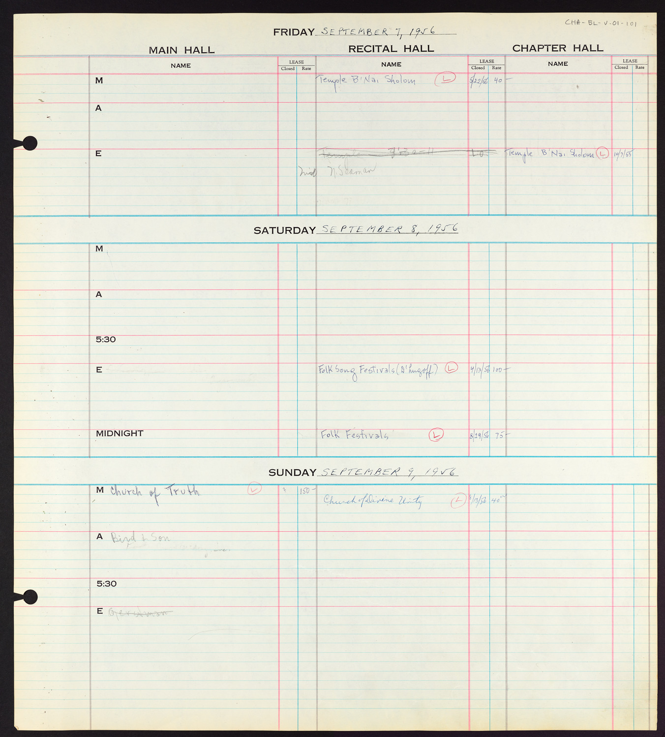 Carnegie Hall Booking Ledger, volume 1, page 101