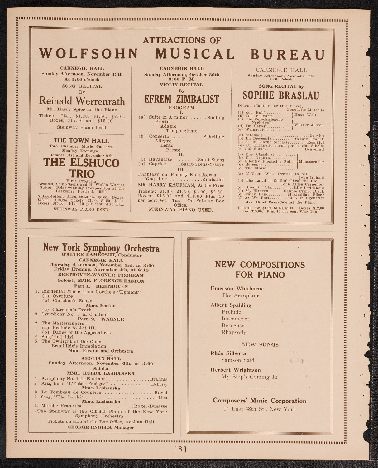 Mecca Temple of New York: Ancient Arabic Order of the Nobles of the Mystic Shrine, October 29, 1921, program page 8