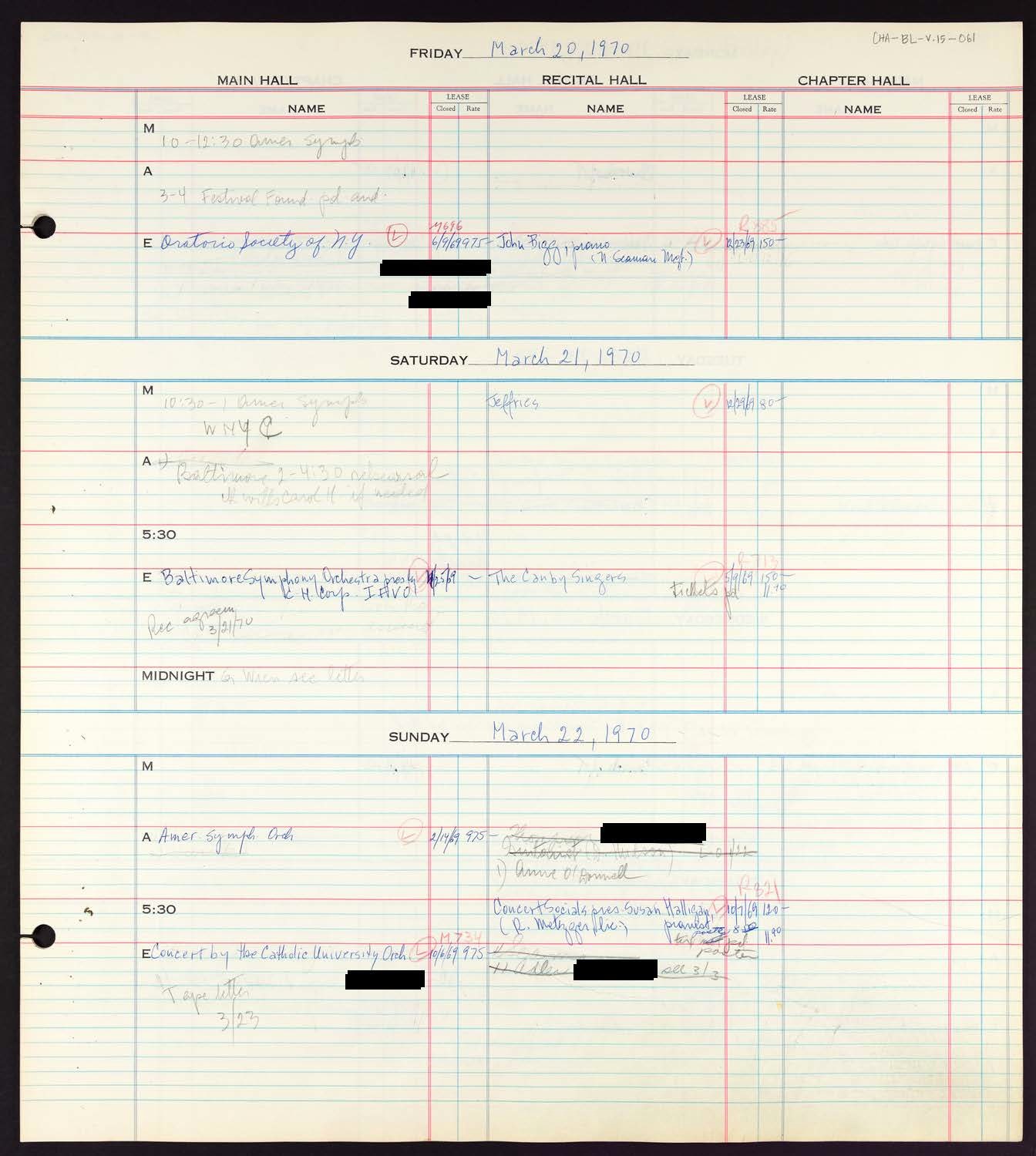 Carnegie Hall Booking Ledger, volume 15, page 61