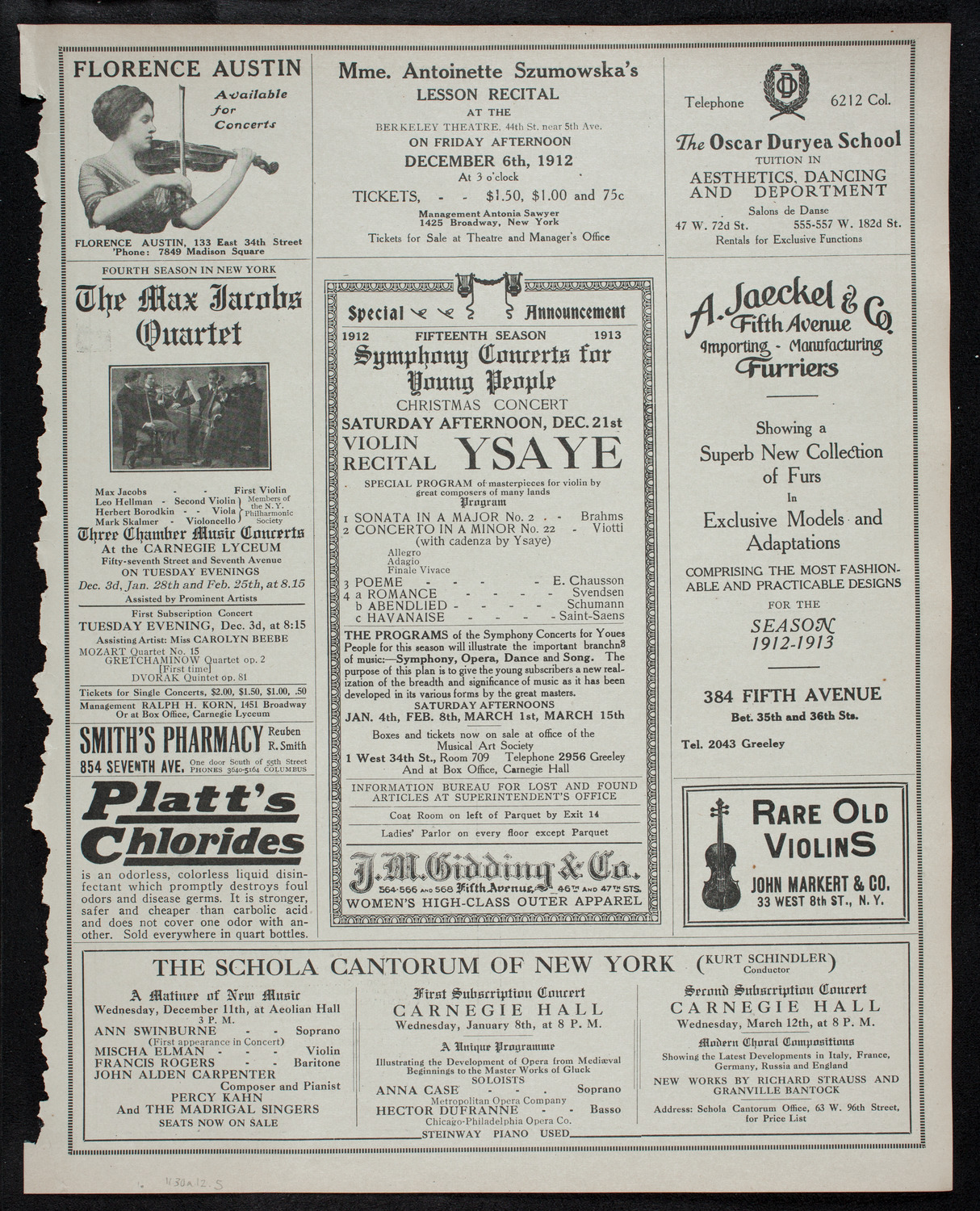 Mischa Elman, Violin, November 30, 1912, program page 9