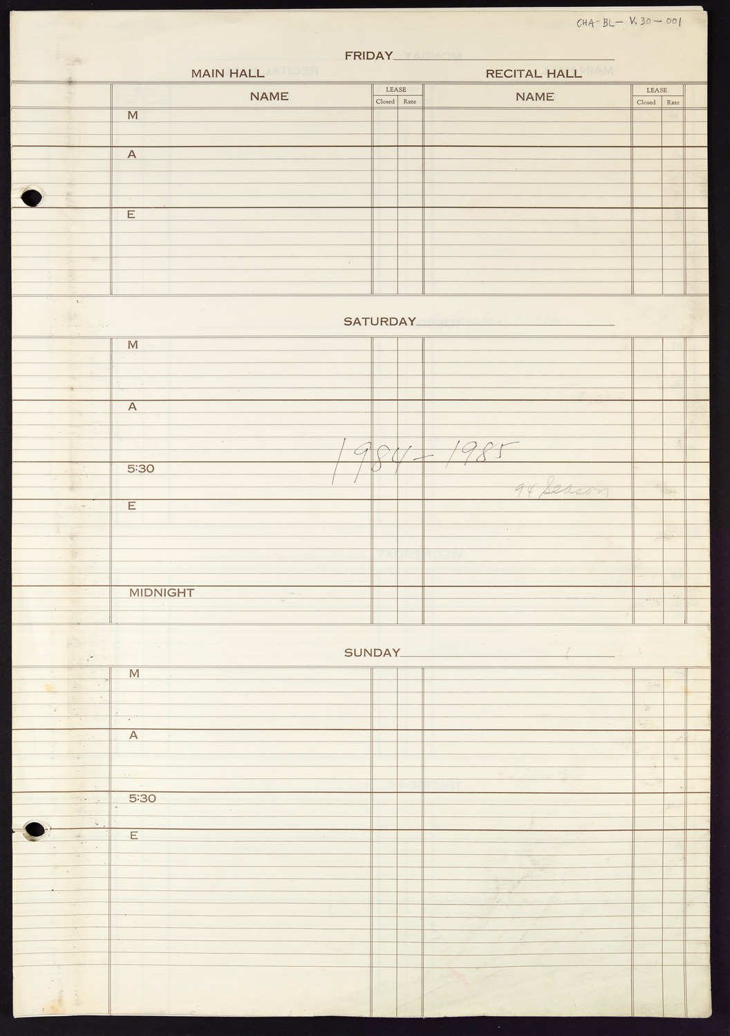 Carnegie Hall Booking Ledger, volume 30, page 1