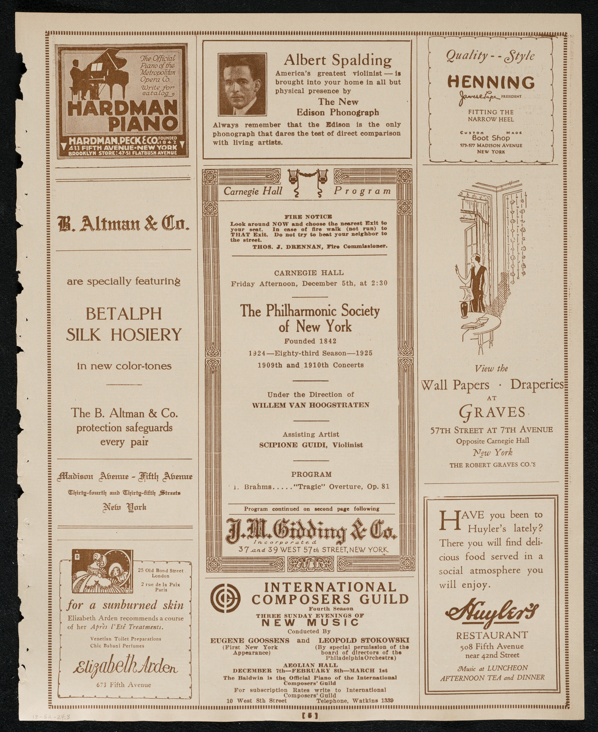 New York Philharmonic, December 5, 1924, program page 5