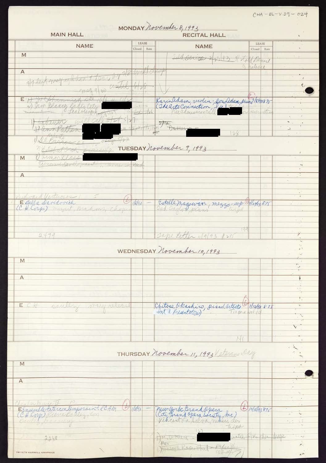 Carnegie Hall Booking Ledger, volume 39, page 24