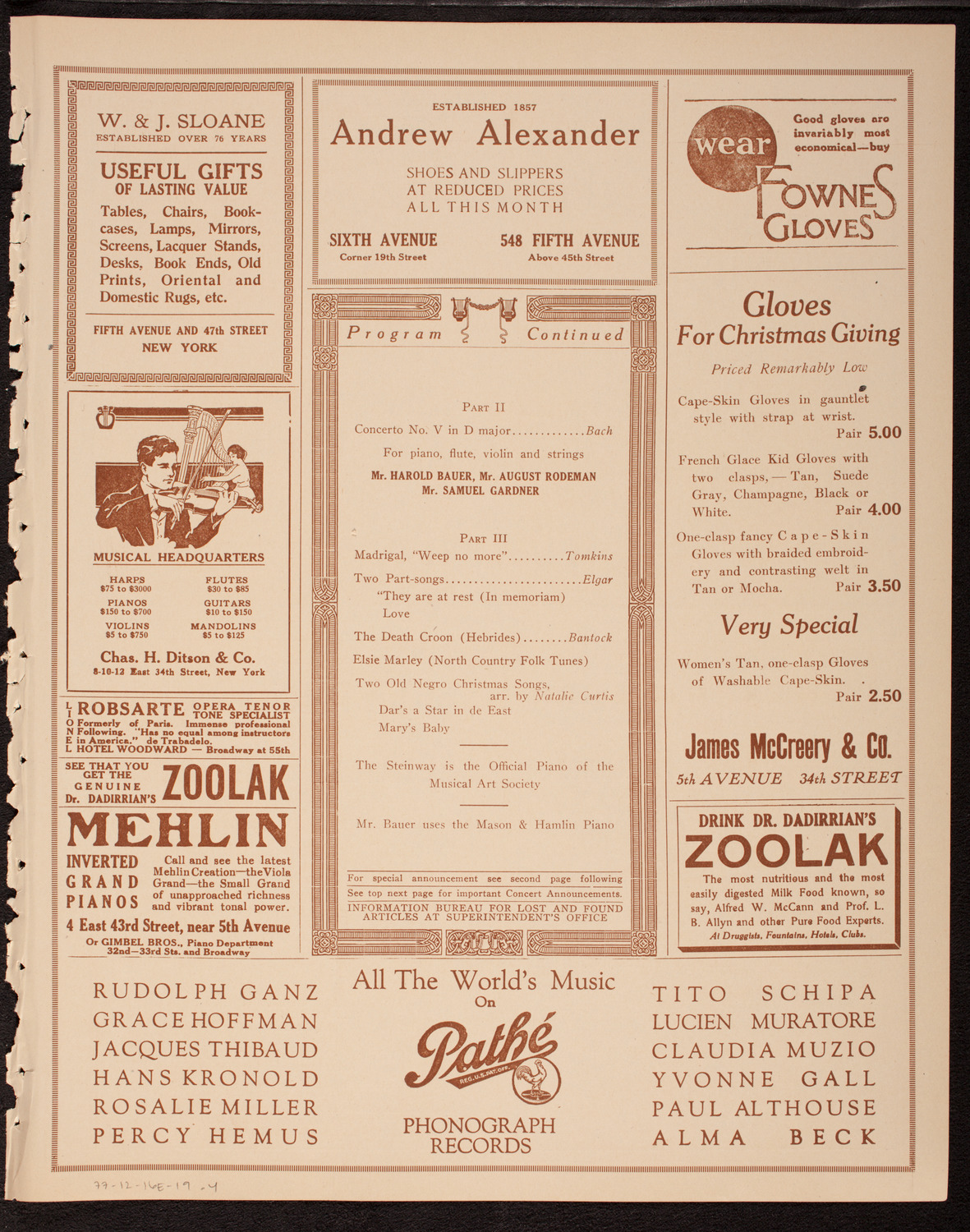 Musical Art Society of New York, December 16, 1919, program page 7