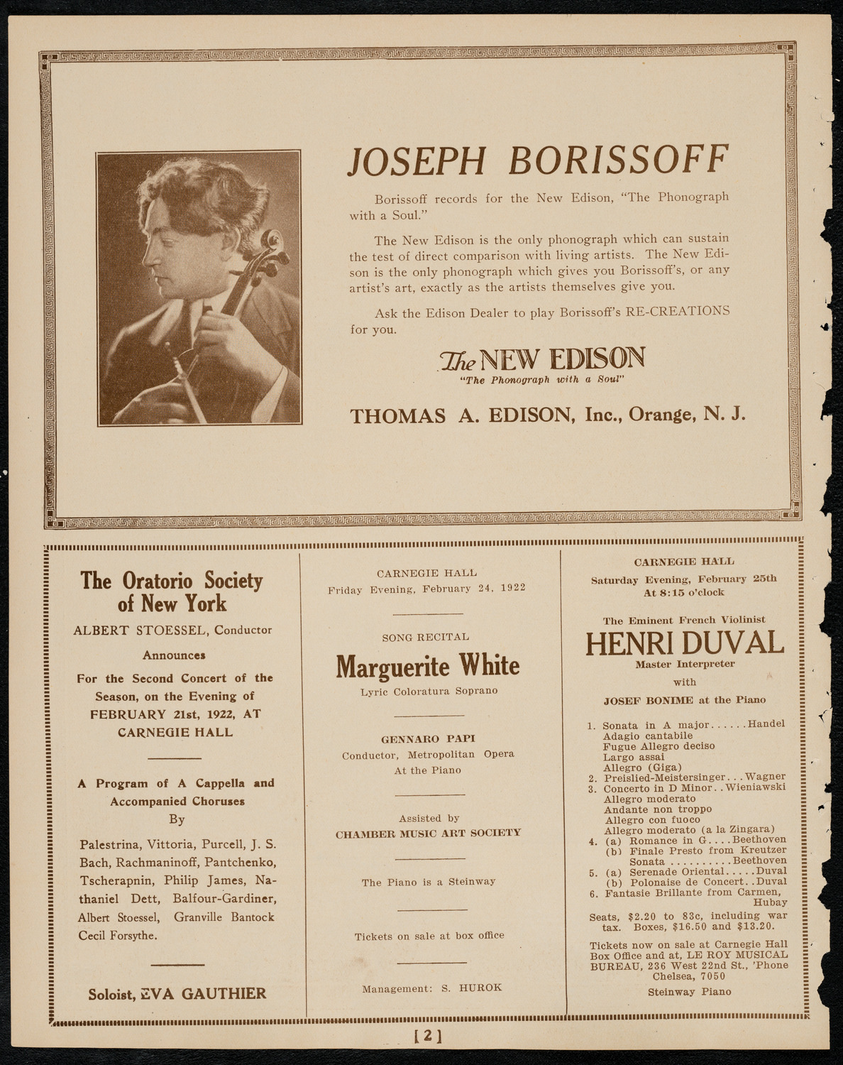 Jewish Ministers Cantors Association of America, February 19, 1922, program page 2