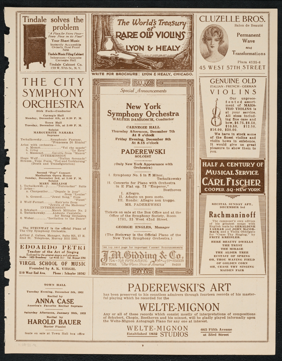 City Symphony Orchestra, November 27, 1922, program page 9