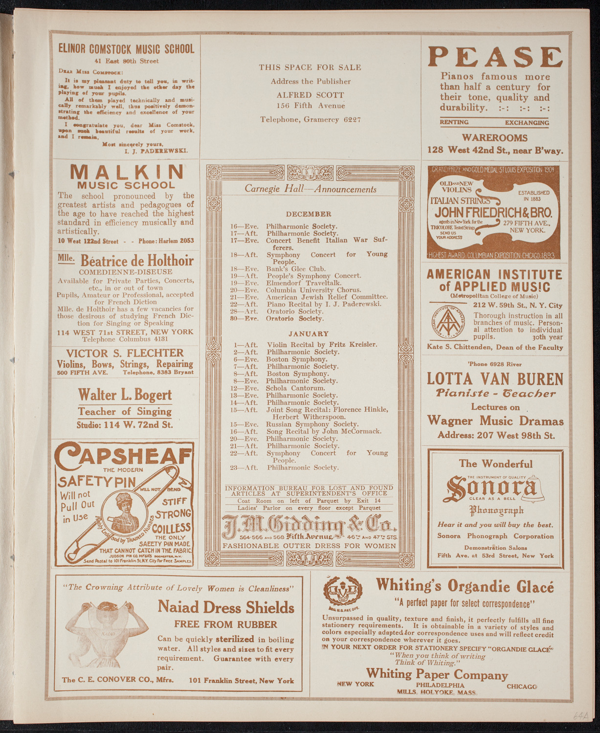 Julia Culp, Contralto, December 16, 1915, program page 3