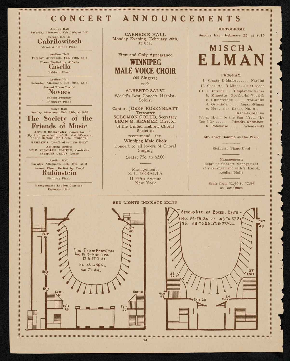 Josef Rosenblatt, Tenor, February 14, 1923, program page 10