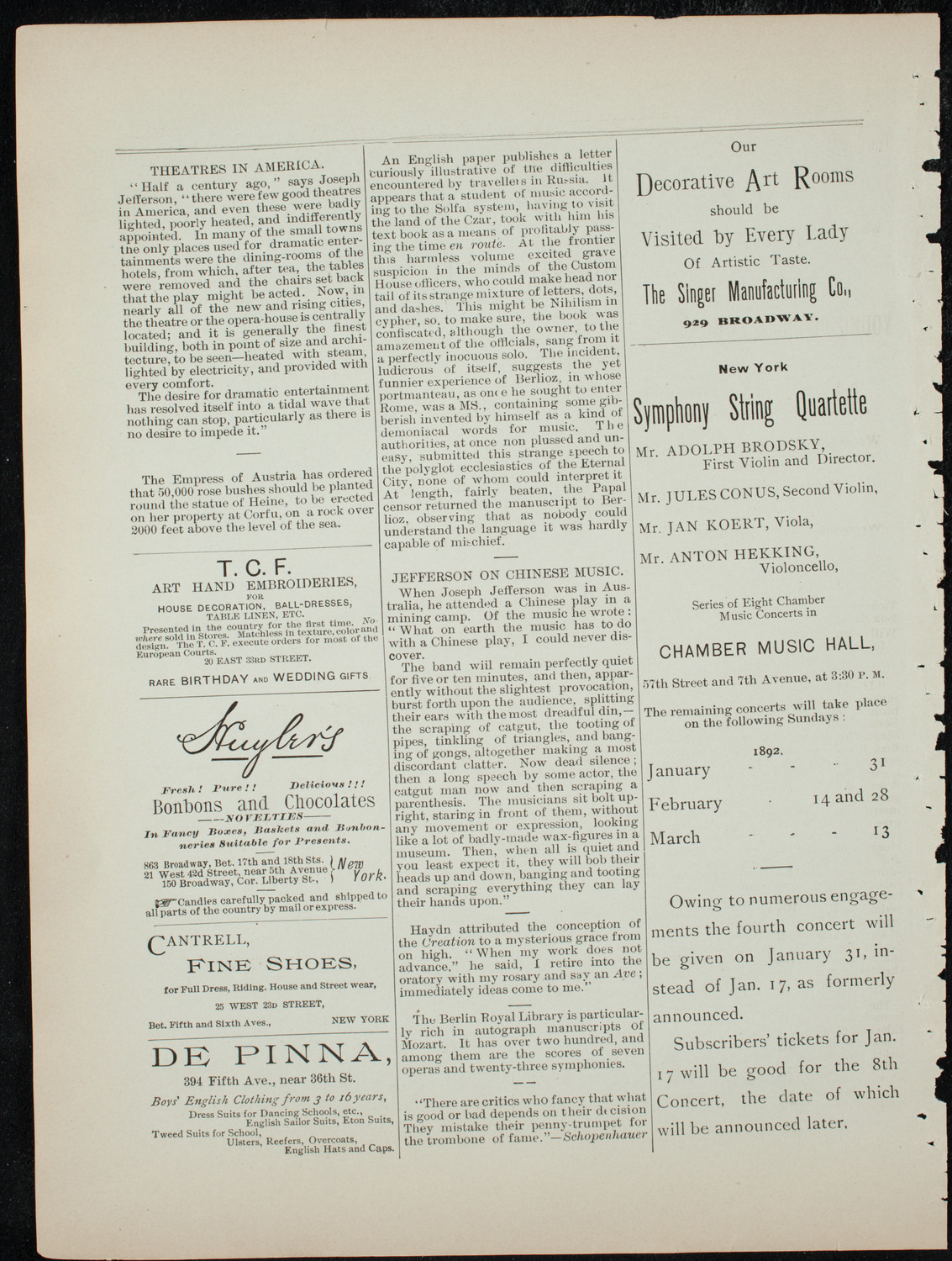 Cappa's Seventh Regiment Band, January 14, 1892, program page 4