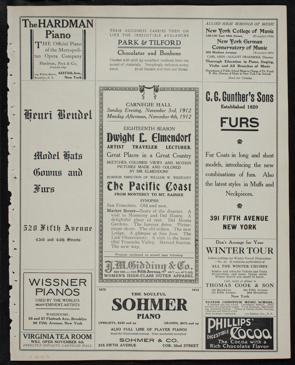 Elmendorf Lecture: The Pacific Coast, November 3, 1912, program page 5