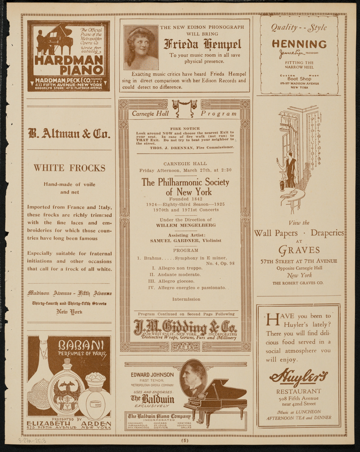 New York Philharmonic, March 27, 1925, program page 5