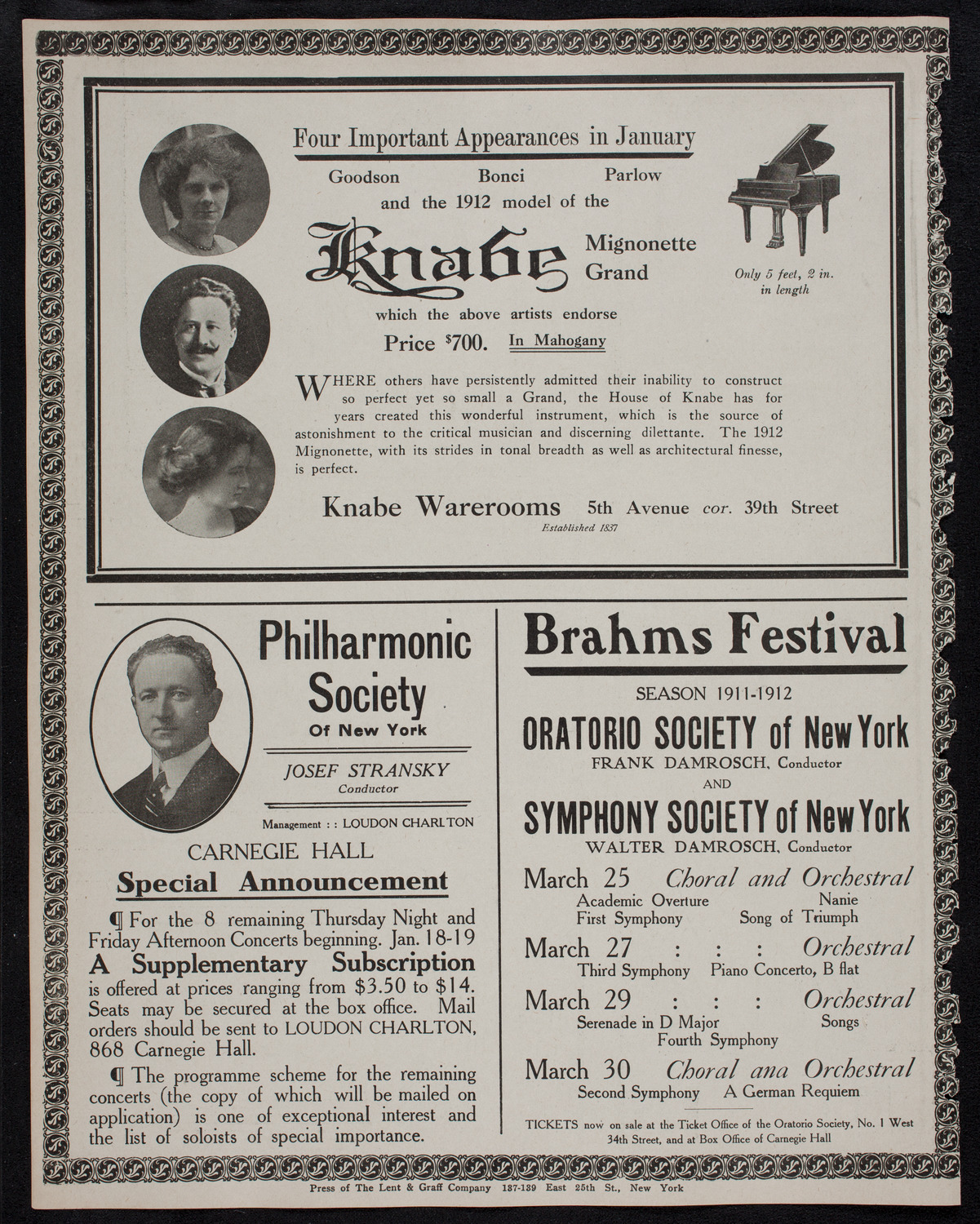 Boston Symphony Orchestra, January 11, 1912, program page 12