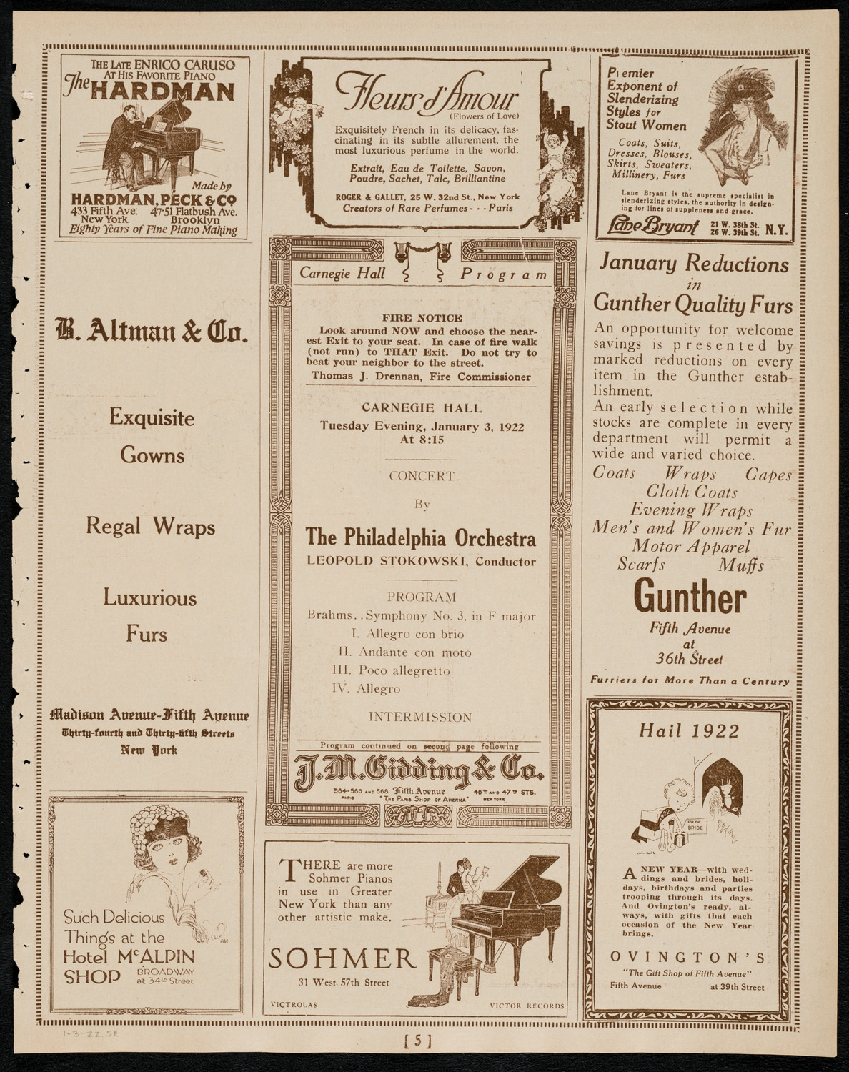 Philadelphia Orchestra, January 3, 1922, program page 5