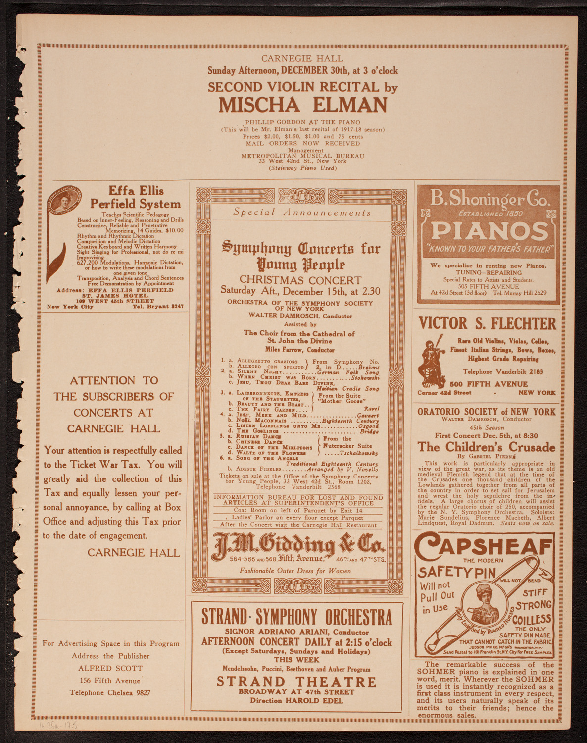 New York Philharmonic, November 25, 1917, program page 9