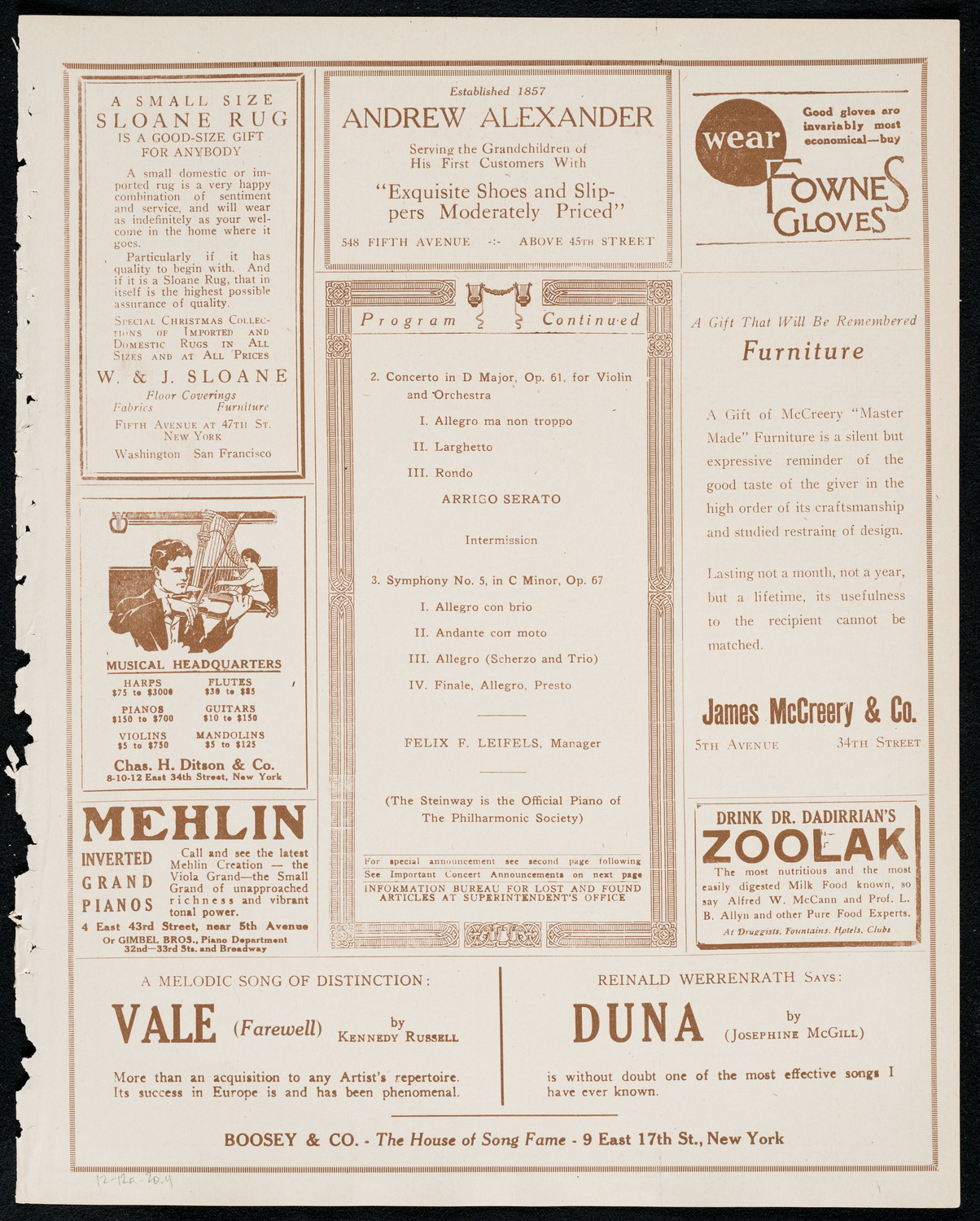 New York Philharmonic: Beethoven Festival, December 12, 1920, program page 7