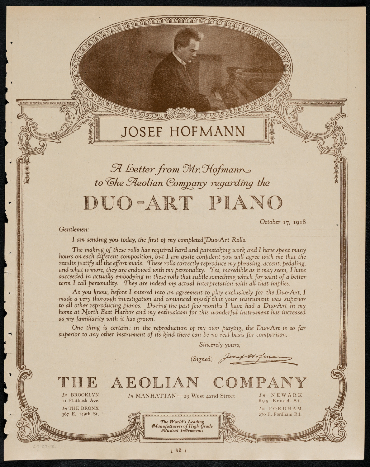 New York Philharmonic, February 9, 1922, program page 11