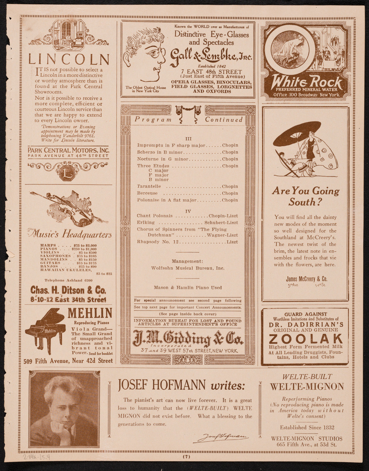 Alexander Brailowsky, Piano, February 14, 1925, program page 7